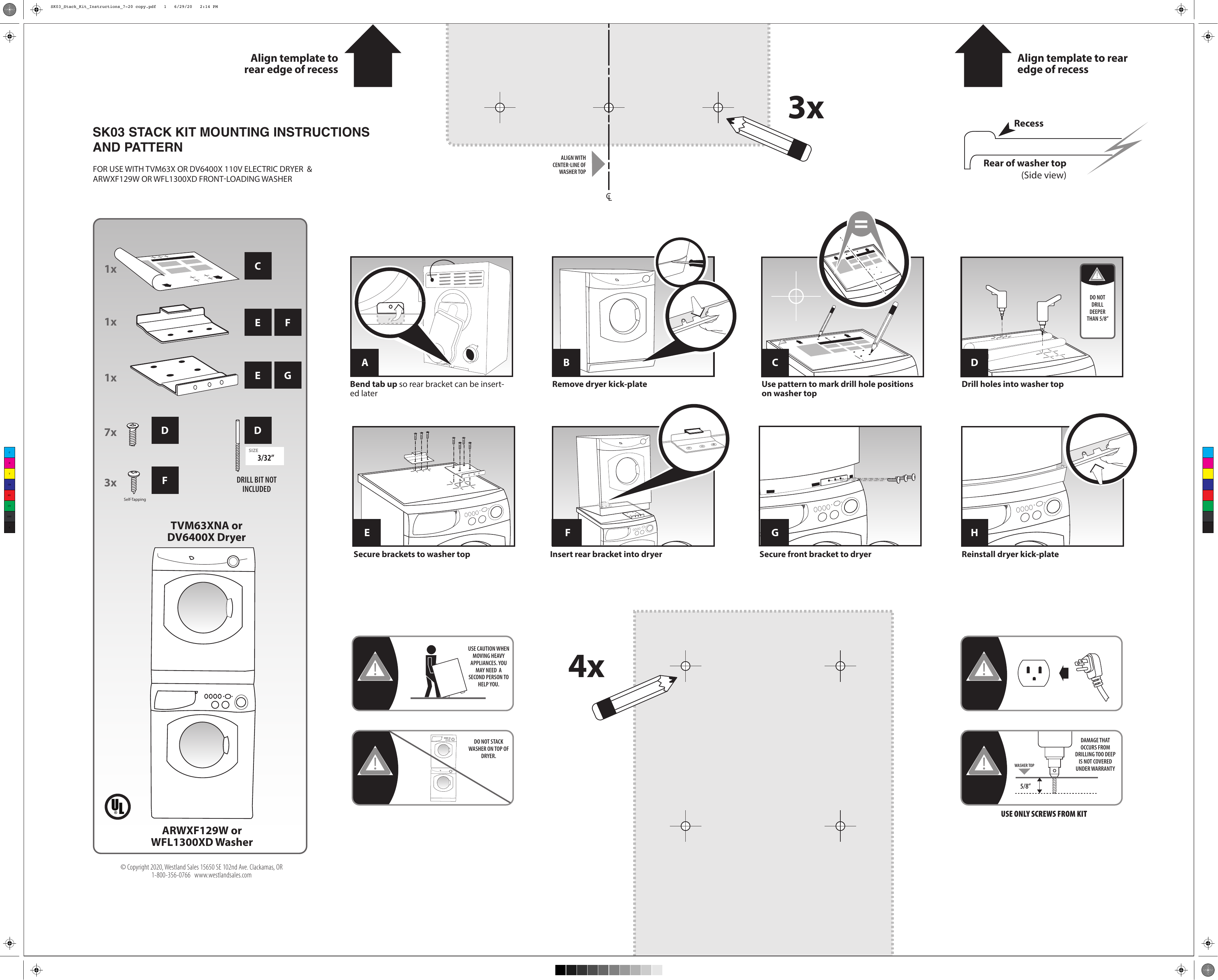 Splendide SK03 Installation Bracket for Stackable Washer and Dryer