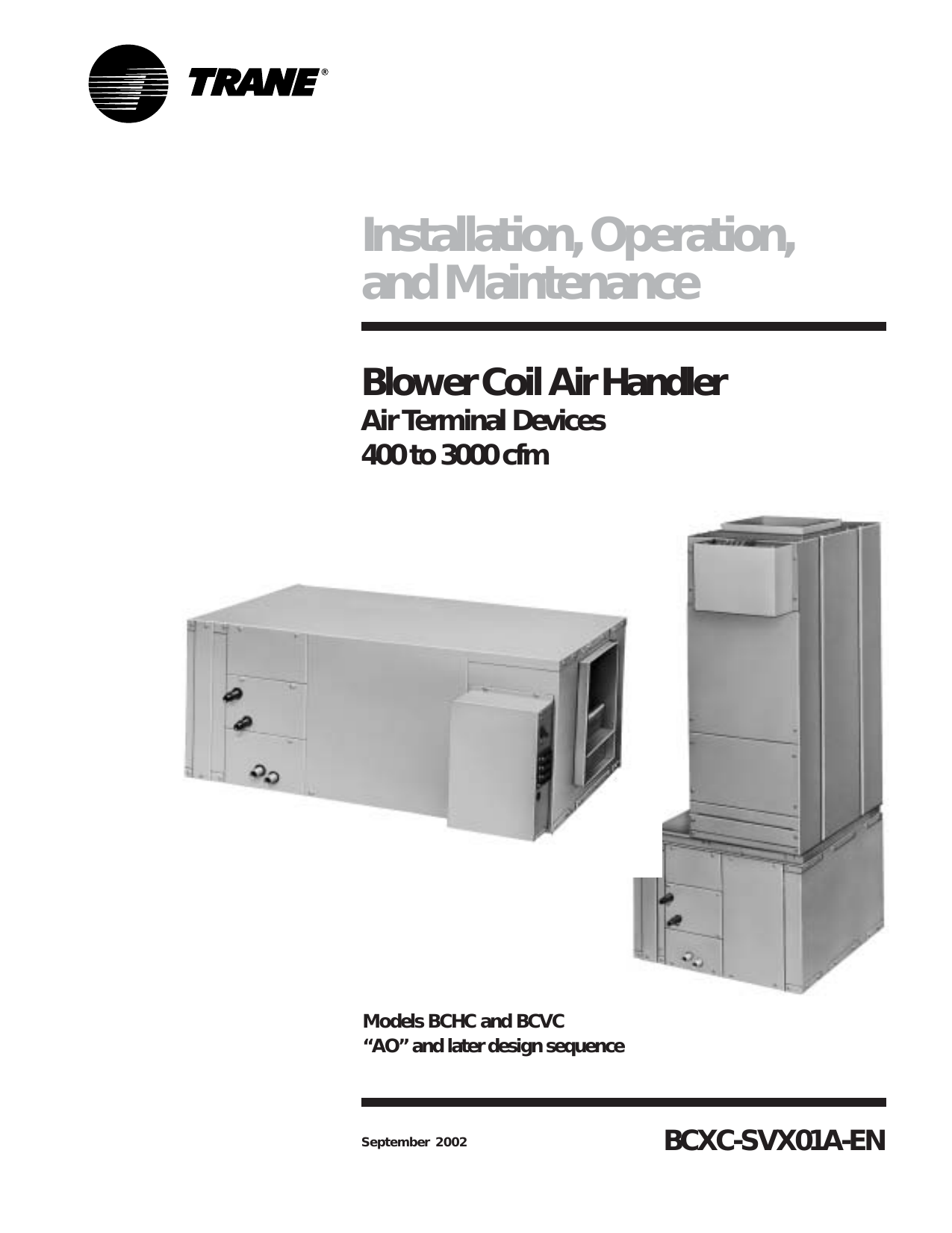 Trane BCHC, BCVC Installation & Operation Manual | Manualzz