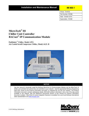 McQuay MicroTech III Installation And Maintenance Manual | Manualzz