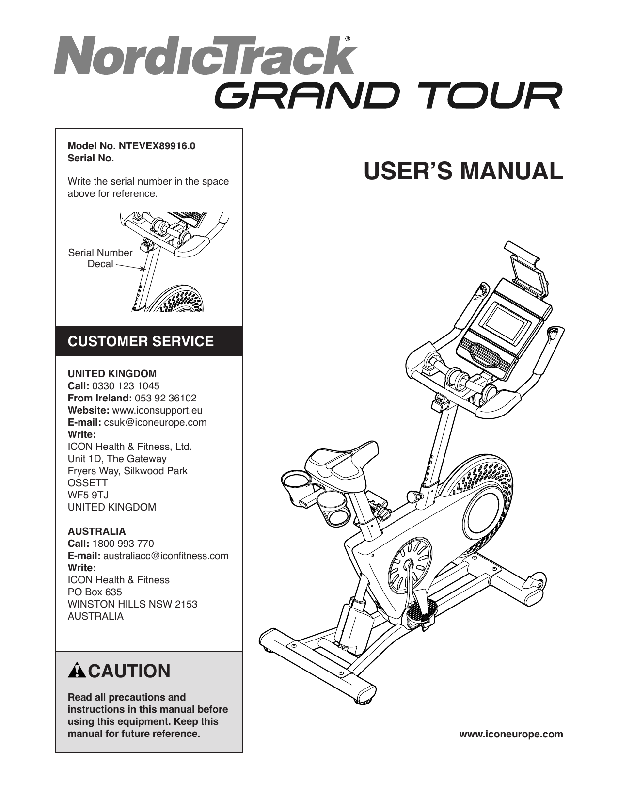 Nordictrack grand best sale tour pro manual