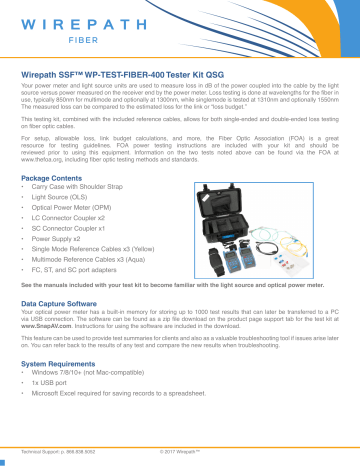 Wirepath Wp Test Fiber 400 Professional Test Kit Quick Start Guide Manualzz