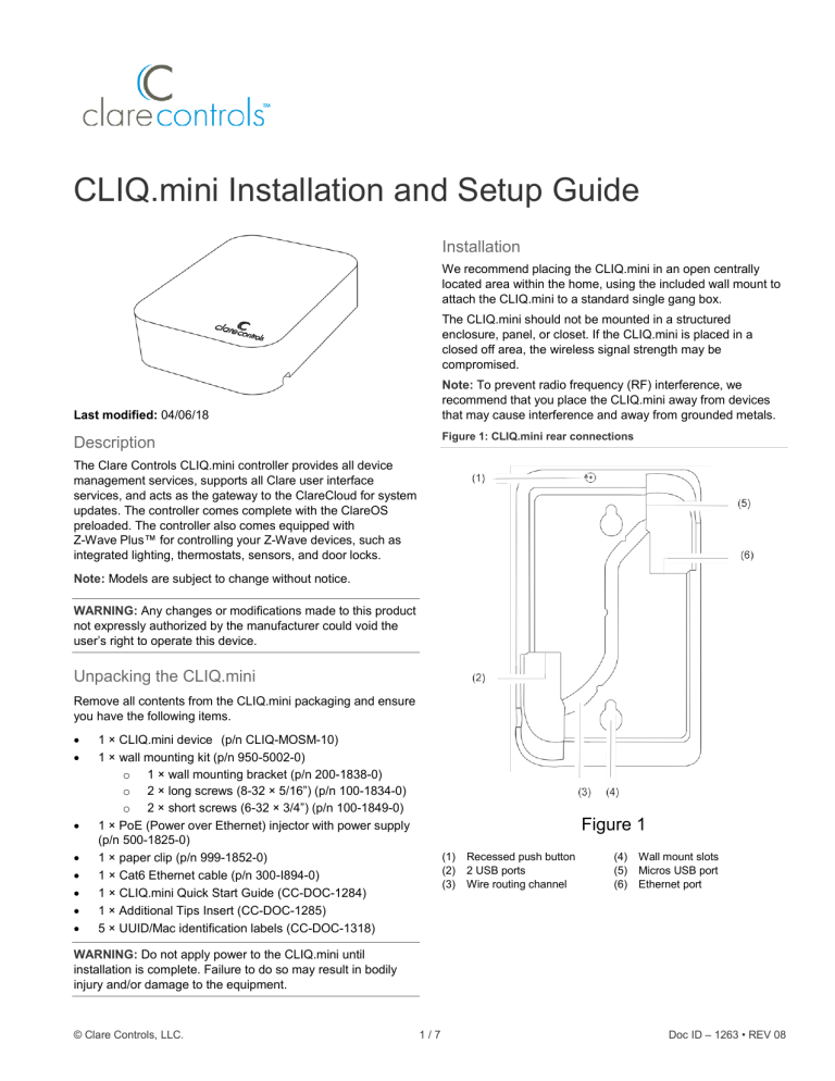 Clare Clr Cliq Sec Usb 01 Installation Guide Manualzz