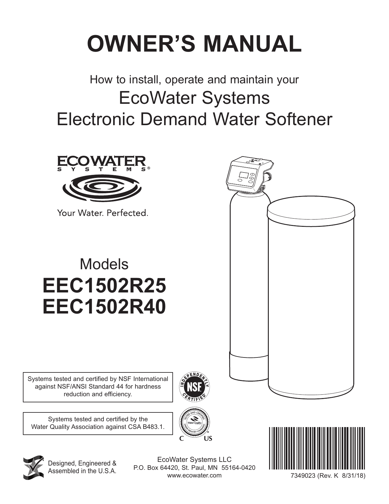 ecowater systems water softener manuals