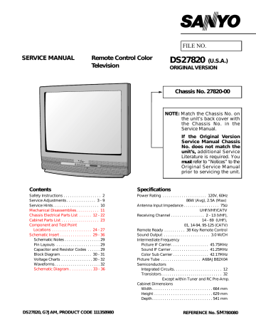 Sanyo DS27820 Service manual | Manualzz