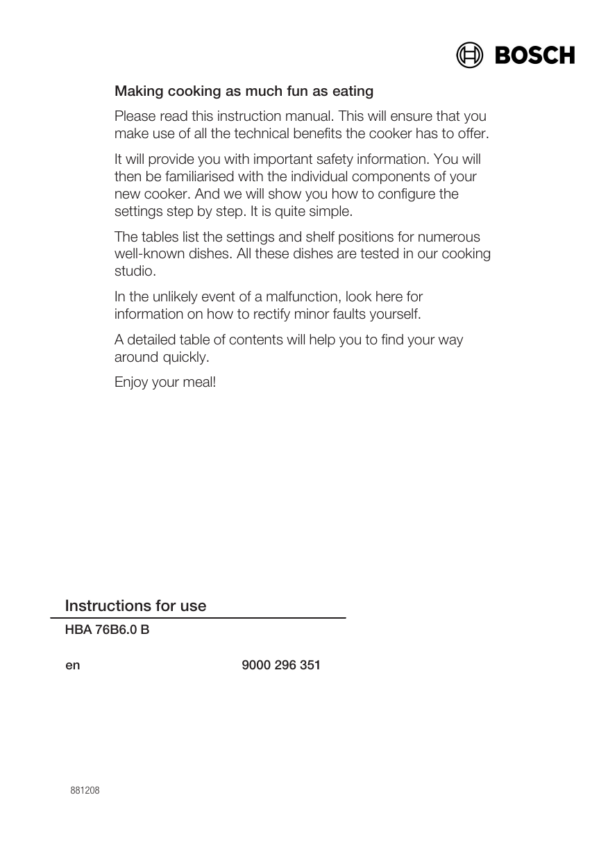 Bosch HBA76B650B/02 Electric builtin oven Instruction manual Manualzz