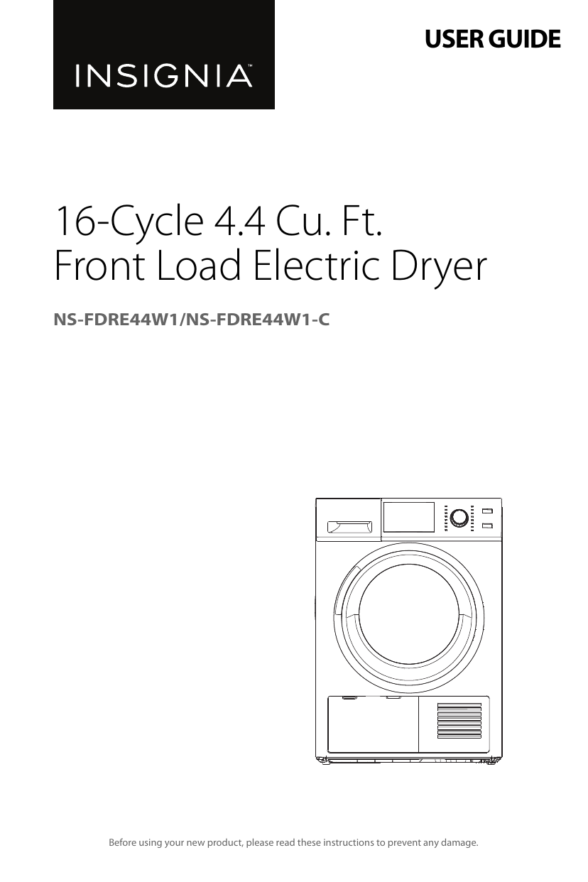 Insignia NS-FDRE44W1 4.4 Cu. ft. 16-Cycle Stackable Electric Dryer with