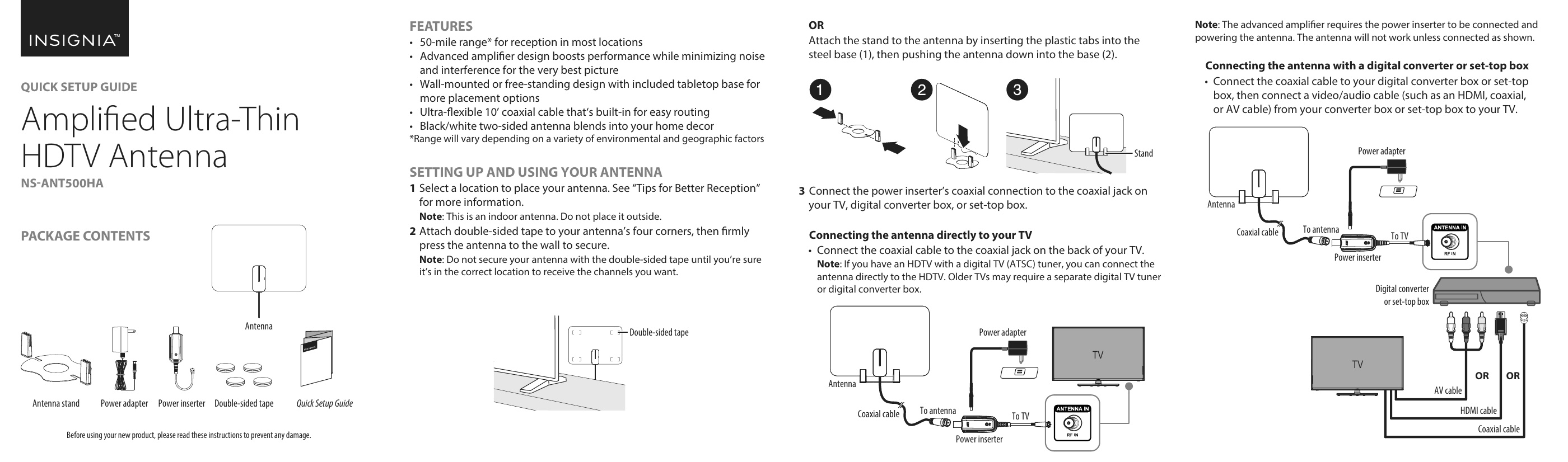 Insignia Amplified Ultra Thin Hdtv Antenna Ns Ant500ha Ns Ant500ha User Manual Manualzz