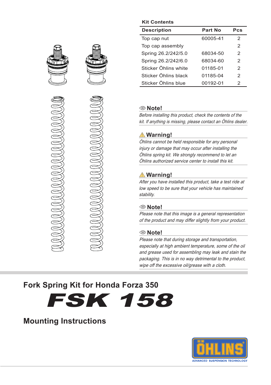 Honda Forza 350, An adjustable front spring kit and great looking, fully  adjustable twin rear shocks designed with Öhlins advanced suspension  technology, now provide even, By Öhlins Indonesia