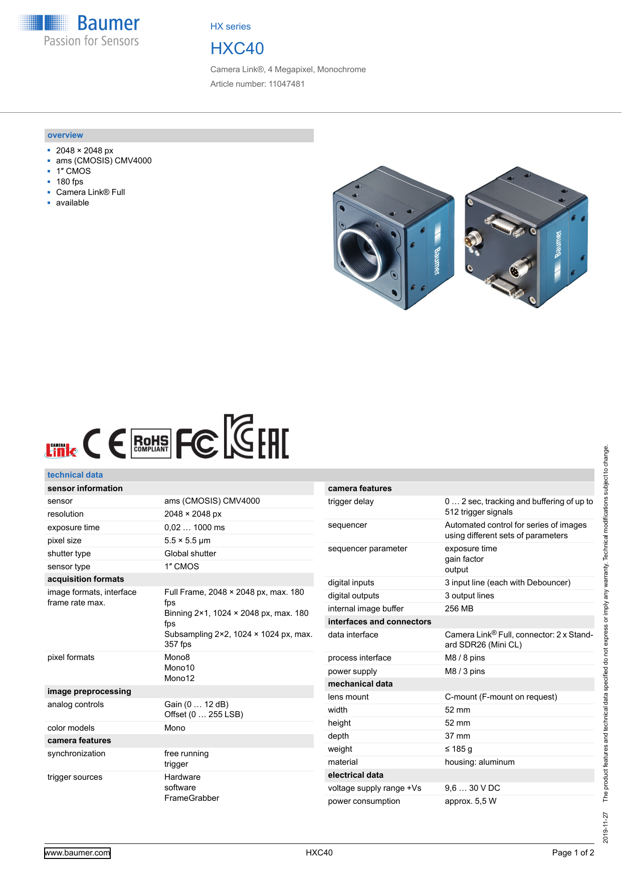 Baumer Hxc40 Long Term Availability Data Sheet Manualzz