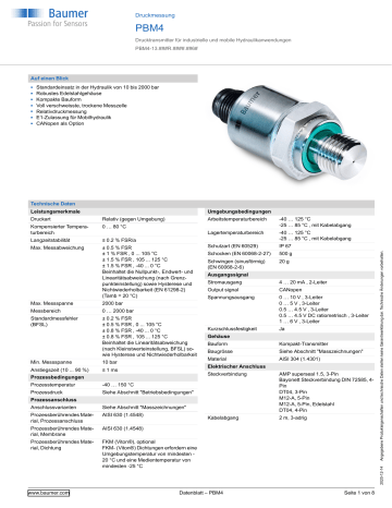 Baumer PBM4 Pressure Measurement Datenblatt | Manualzz