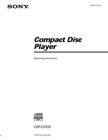 Sony CDP-CX355 CD Player Owner's Manual | Manualzz