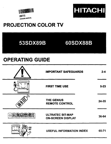 Hitachi 60SDX88B Projection Television Owner's Manual | Manualzz