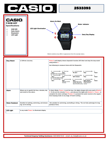 Casio f91w online instructions