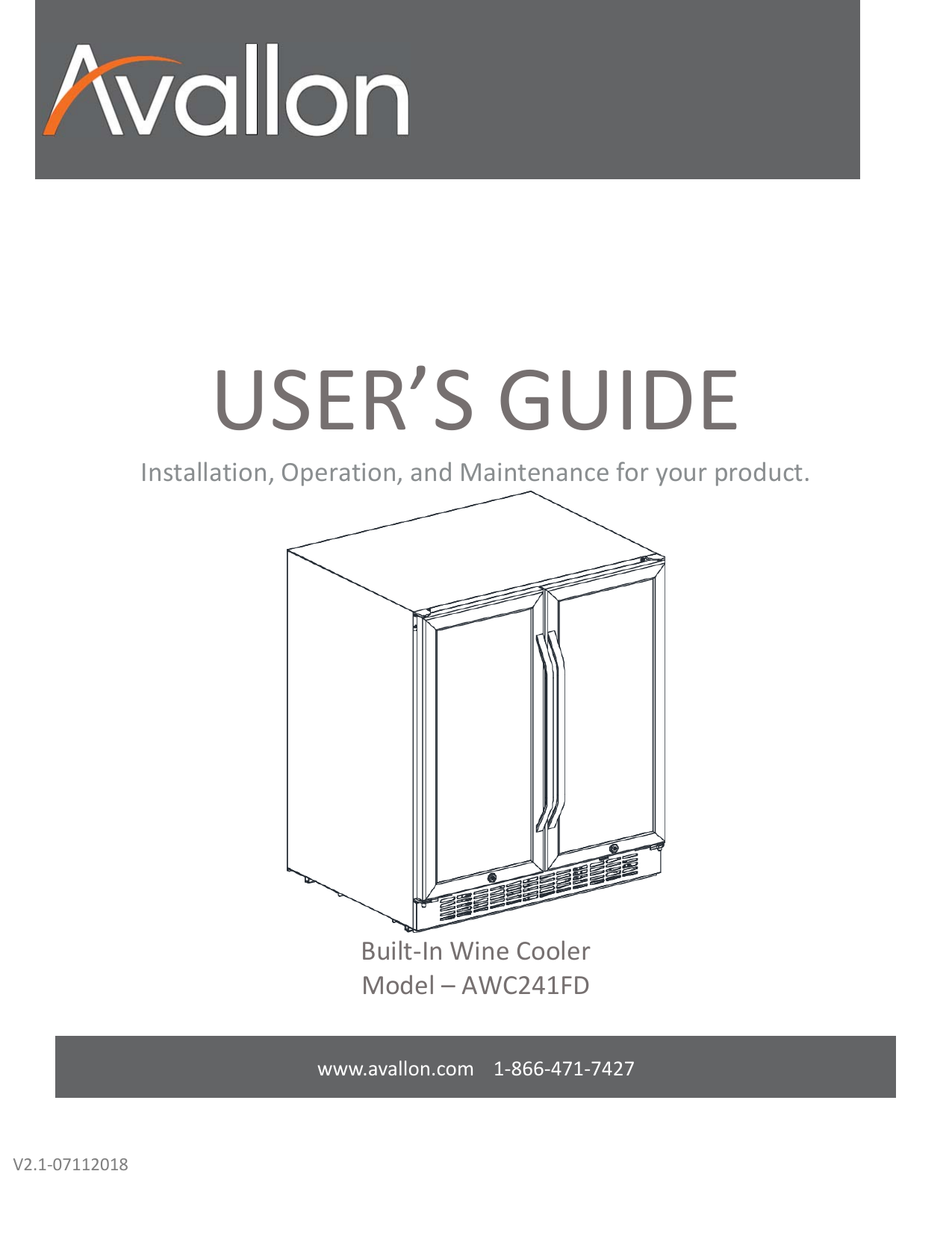 Avallon AWC241FD BuiltIn 24 Inch Wide 42 Bottle Capacity French Door