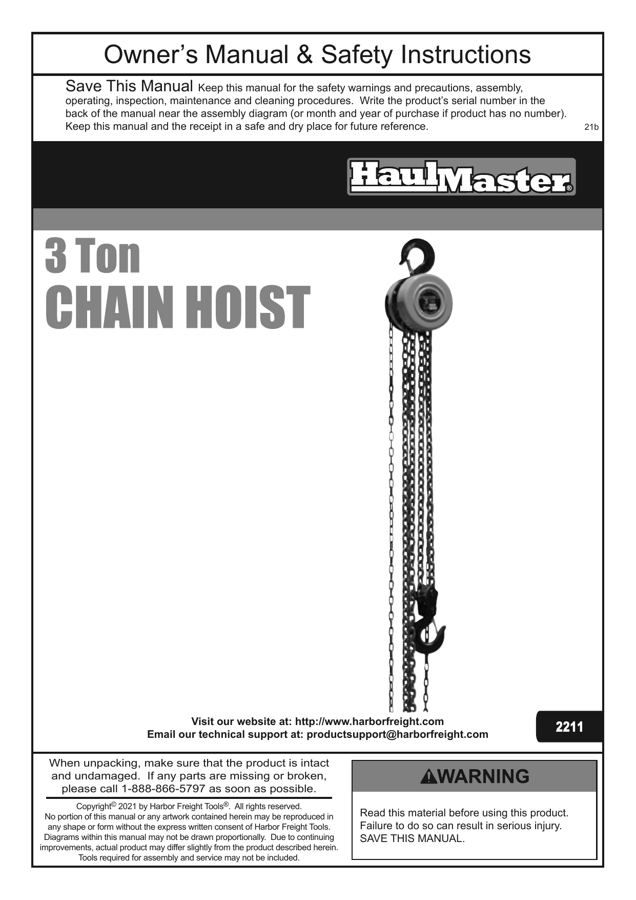 Central Machinery 1 Ton Manual Chain Hoist Item 00996 for sale online 