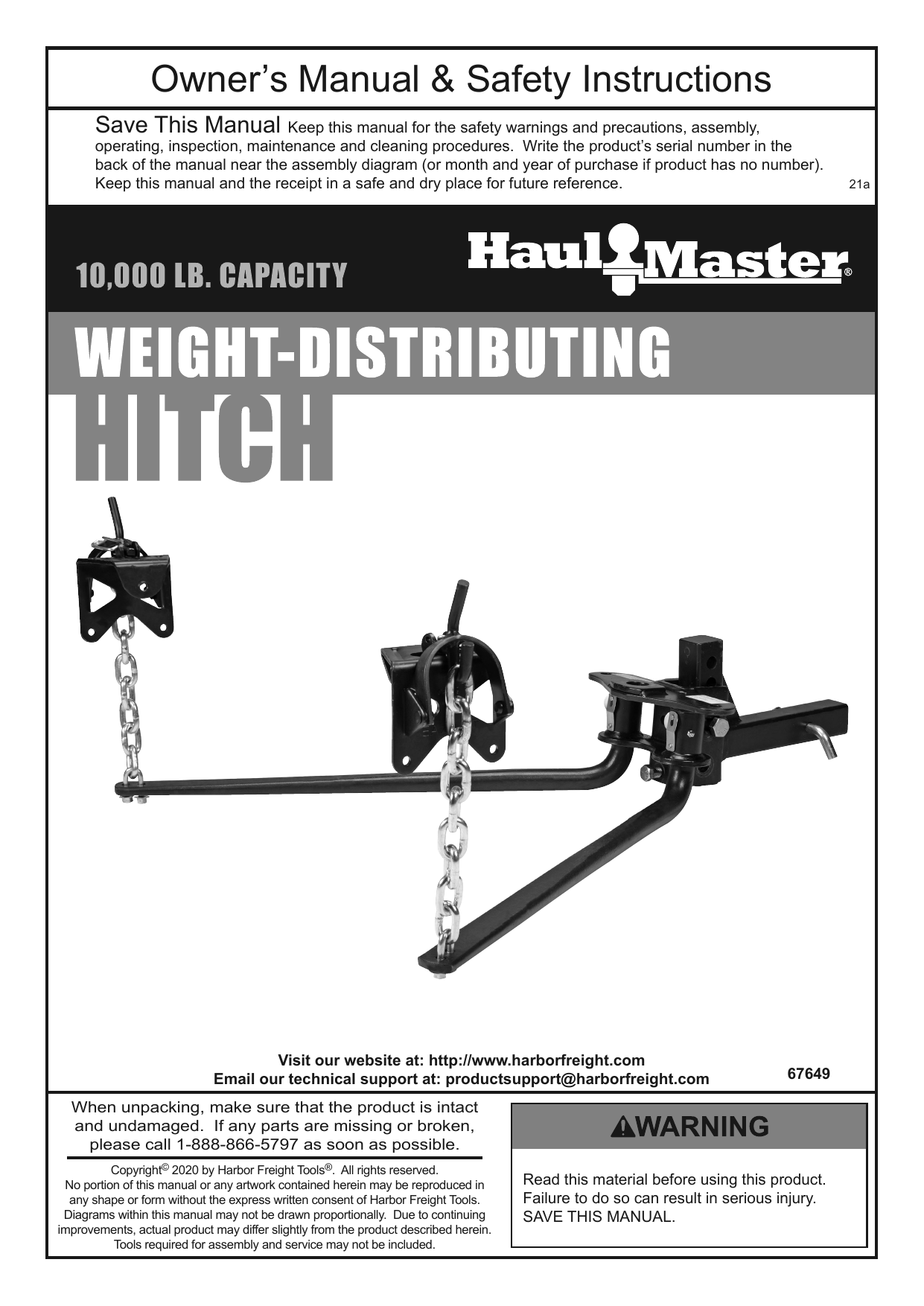 Haul Master 67649 10000 Lb Capacity Weight Distributing Hitch Owner S