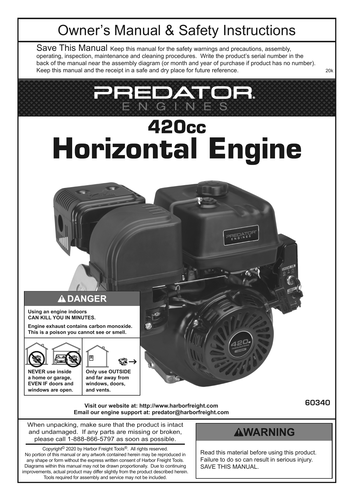 13 HP (420cc) OHV Horizontal Shaft Gas Engine, EPA/CARB