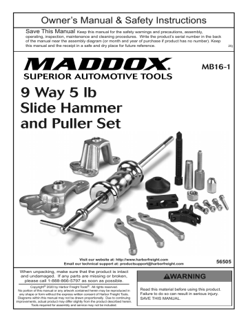 9 Way 5 lb. Slide Hammer and Puller Set