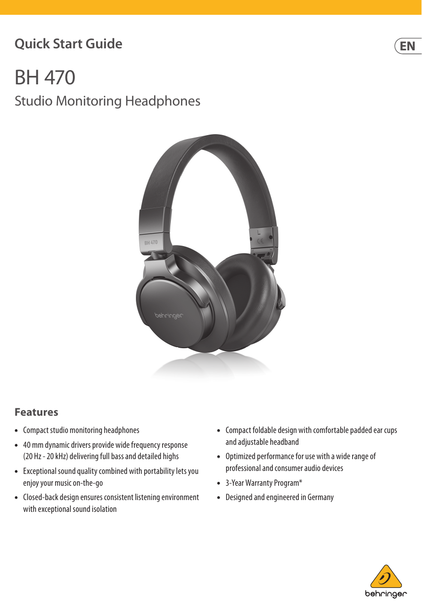 Behringer BH 470 Headphone Quick Start Guide | Manualzz