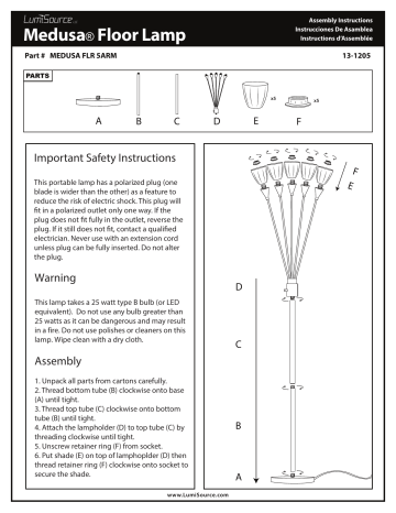 Lumisource Ls Medusa Bkbu Floor Lamp Assembly Instructions Manualzz Lumisource Ls Medusa Bkbu Floor, Lumisource Medusa Floor Lamp