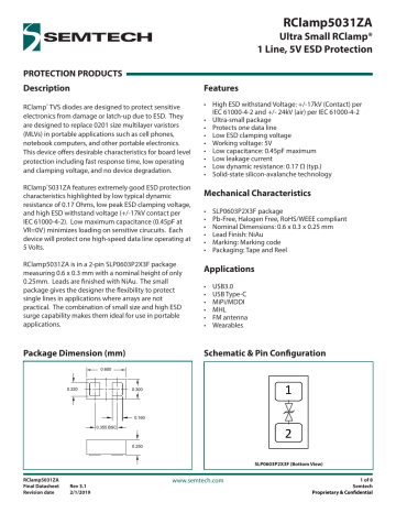 Semtech RCLAMP5031ZA Low-Capacitance TV Datasheet | Manualzz