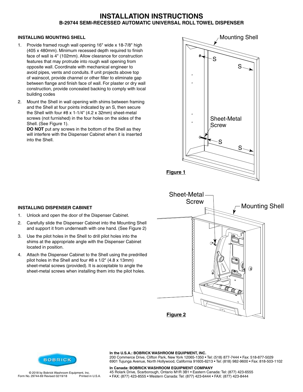 Bobrick B-29744 Semi-Recessed Automatic Roll Paper Towel