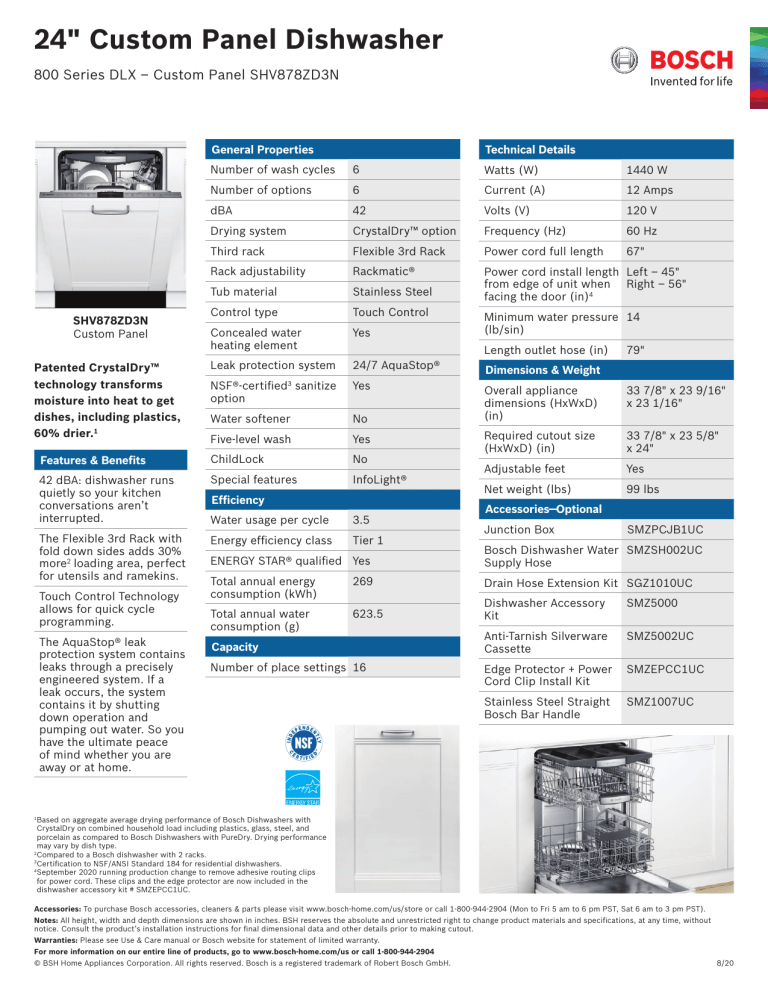 Bosch SHV878ZD3N Specification Manualzz