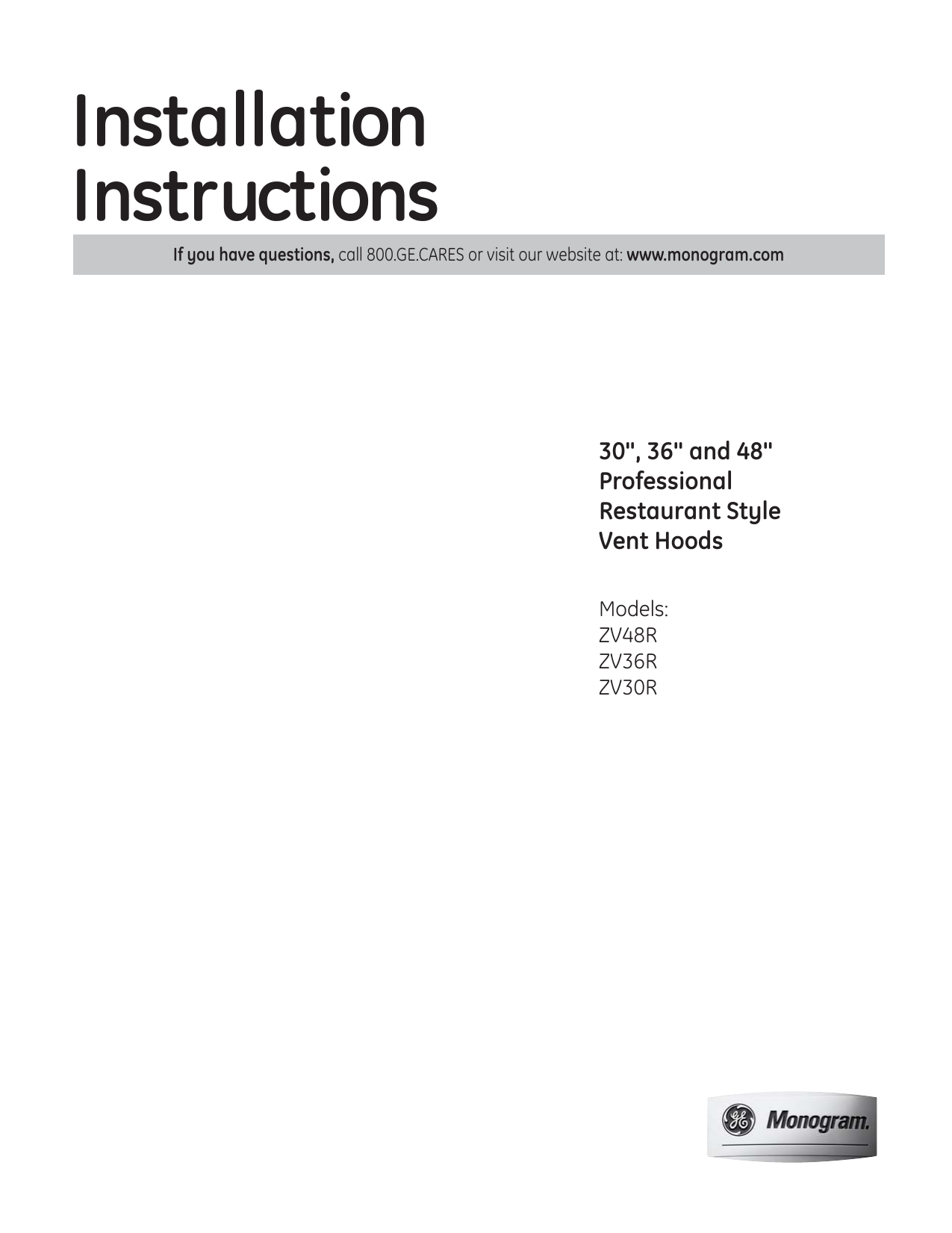 Monogram GEZV36RSFSS 36 Inch Pro Style Wall Mount Ducted Hood