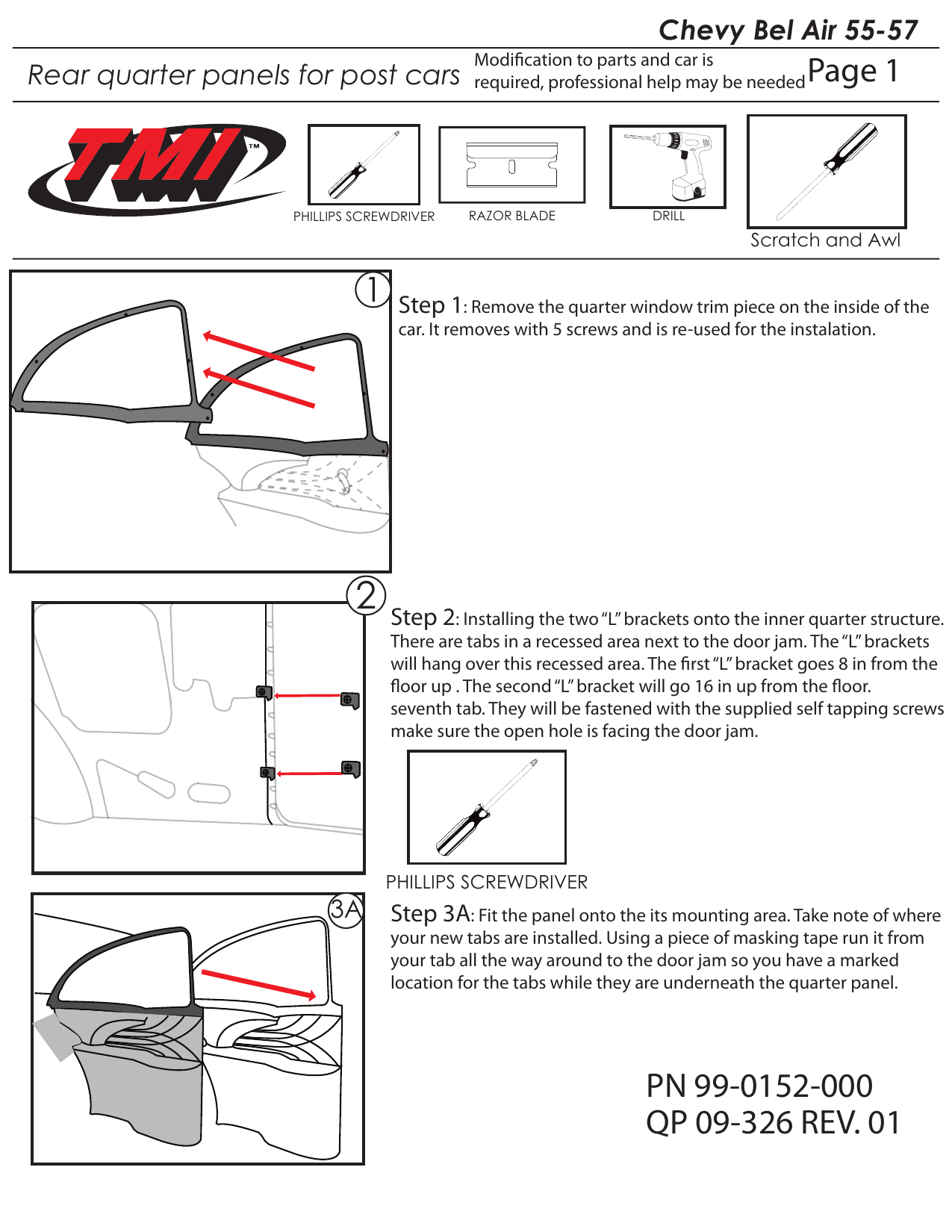 rear window installation on Tmi Products 55 57 Chevy Sedan Rear Quarter Panel Installation Instructions Manualzz