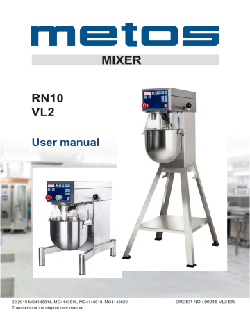 Metos Bear RN10 VL-2 Mixer Owner's Manual | Manualzz