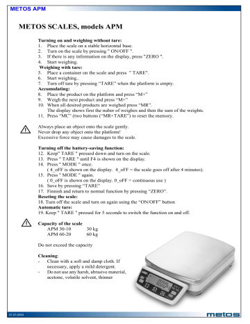 Metos APM 60 20 Scale Owner s Manual Manualzz