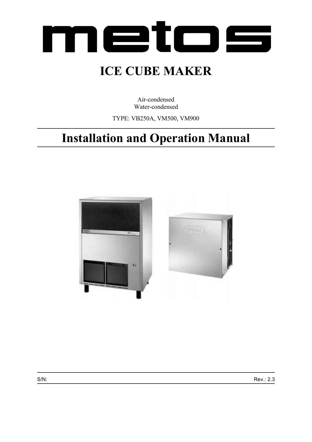 Metos VM 500A Ice Cube Machine Owner s Manual Manualzz
