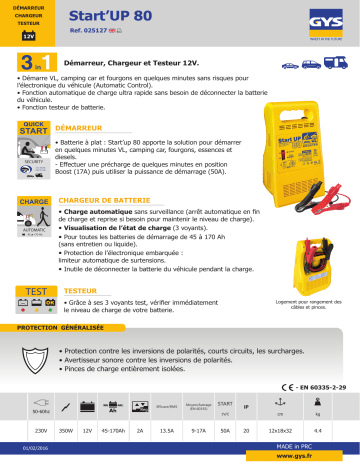 Gys Acculader - Starter - Tester 5192024922 | 230 V en 12 V | 350 Watt | 45 - 1 | Online