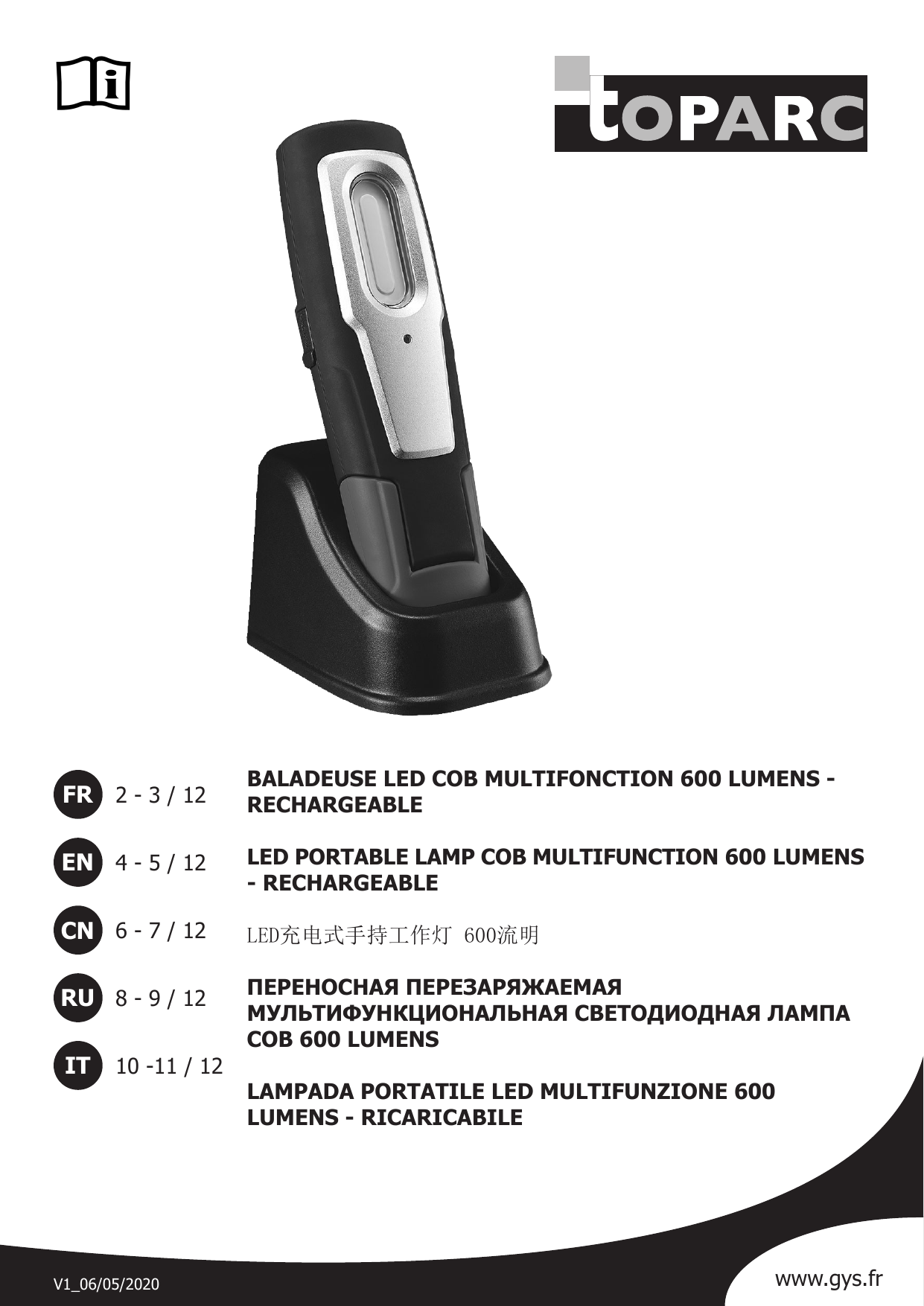 Lampe baladeuse PRO multifonction rechargeable GYS 600 lumens 