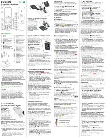 Doro 6040 Mobile Phone Schnellstartanleitung | Manualzz