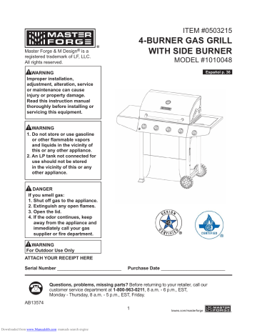 Master Forge 1010048 Bbq And Gas Grill Owner's Manual | Manualzz