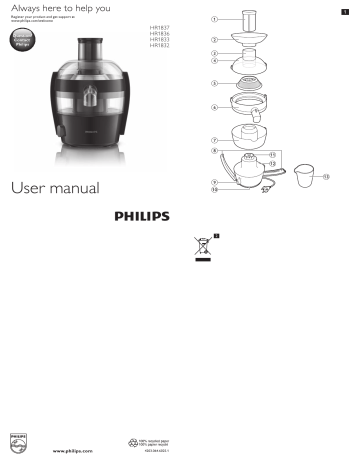 Philips HR1836/00 VIVA COLLECTION Sapcentrifuge / Slowjuicer Owner's Manual  | Manualzz