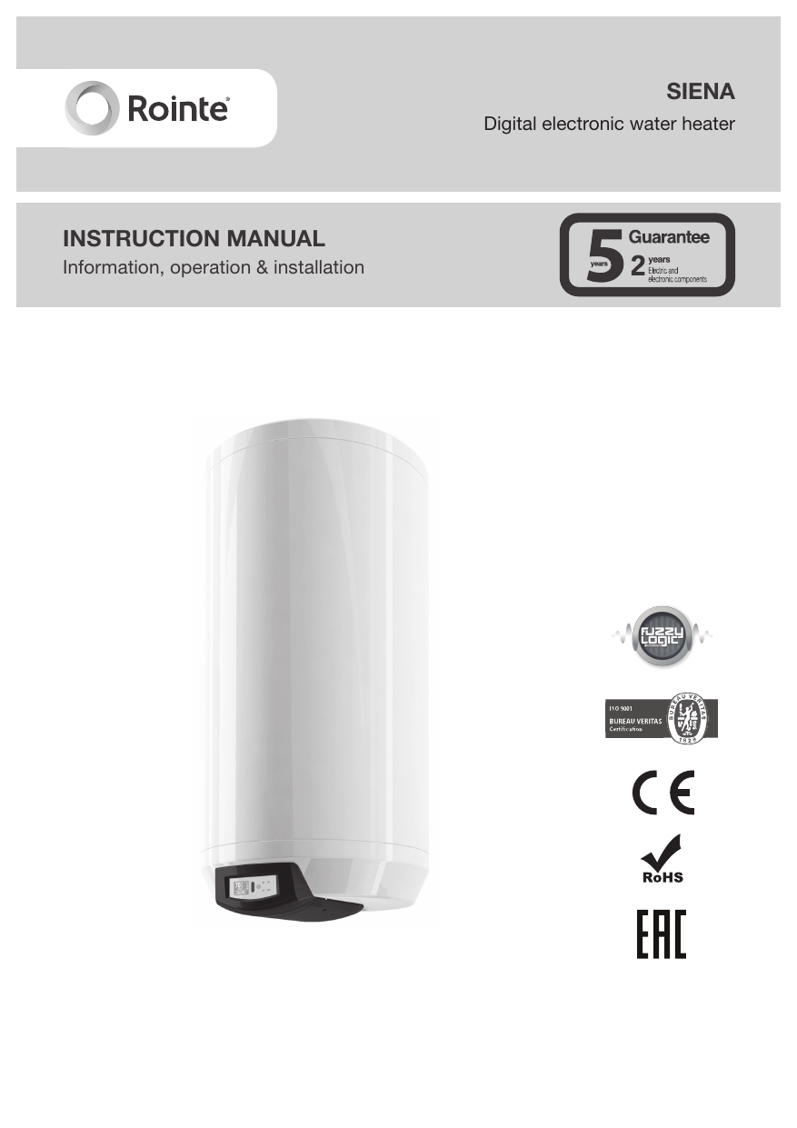 Rointe Siena digital unvented water heater Owner's Manual Manualzz