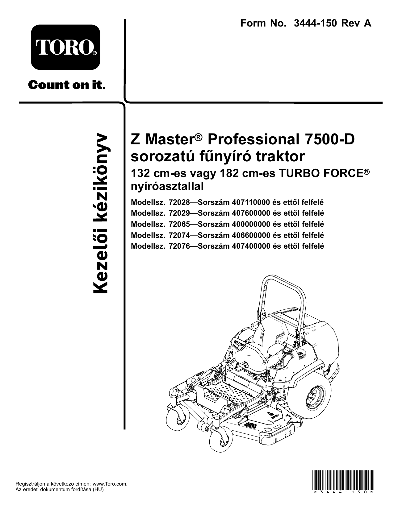 Toro Z Master Professional 7500D Series Riding Mower, With 60in TURBO
