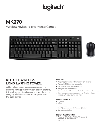 Logitech MK270 Wireless Keyboard and Mouse Combo - Keyboard and Mouse Included, Long Battery Life Keyboard & Mouse Combo Other Content | Manualzz