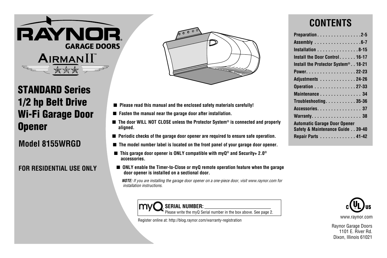Raynor Airman II Installation Instructions Manualzz
