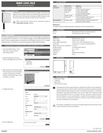 Rotronic RMS-LOG-915 Short Instruction Manual | Manualzz