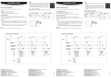 Rotronic AC3011 Masterbox Short Instruction Manual | Manualzz