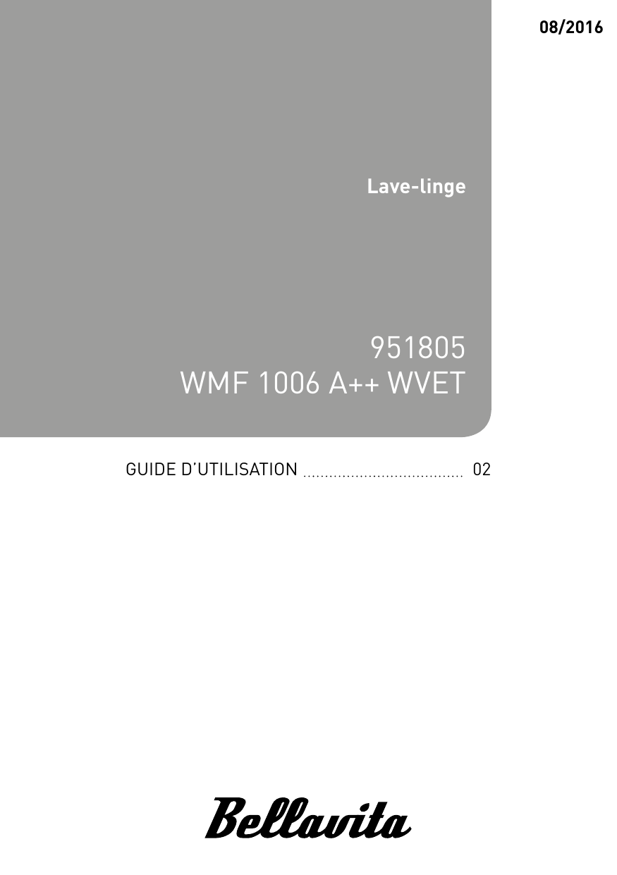 Mode D emploi Machine à Laver Bellavita Wmf 1006 Bellavita WMF 1006 A++ WVET Lave-linge hublot Manuel du propriétaire |  Manualzz