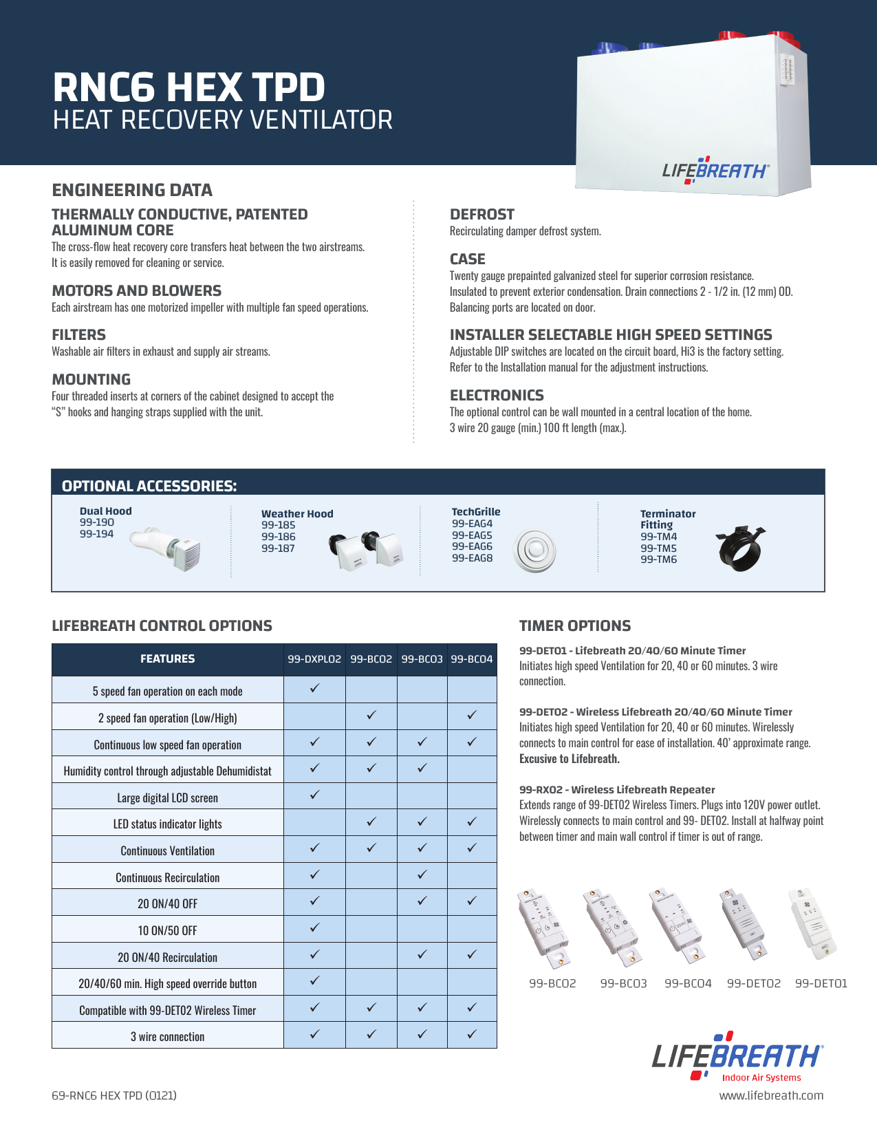Lifebreath RNC6-HEX-TPD Residential Heat Recovery Ventilator Specification  Sheet | Manualzz