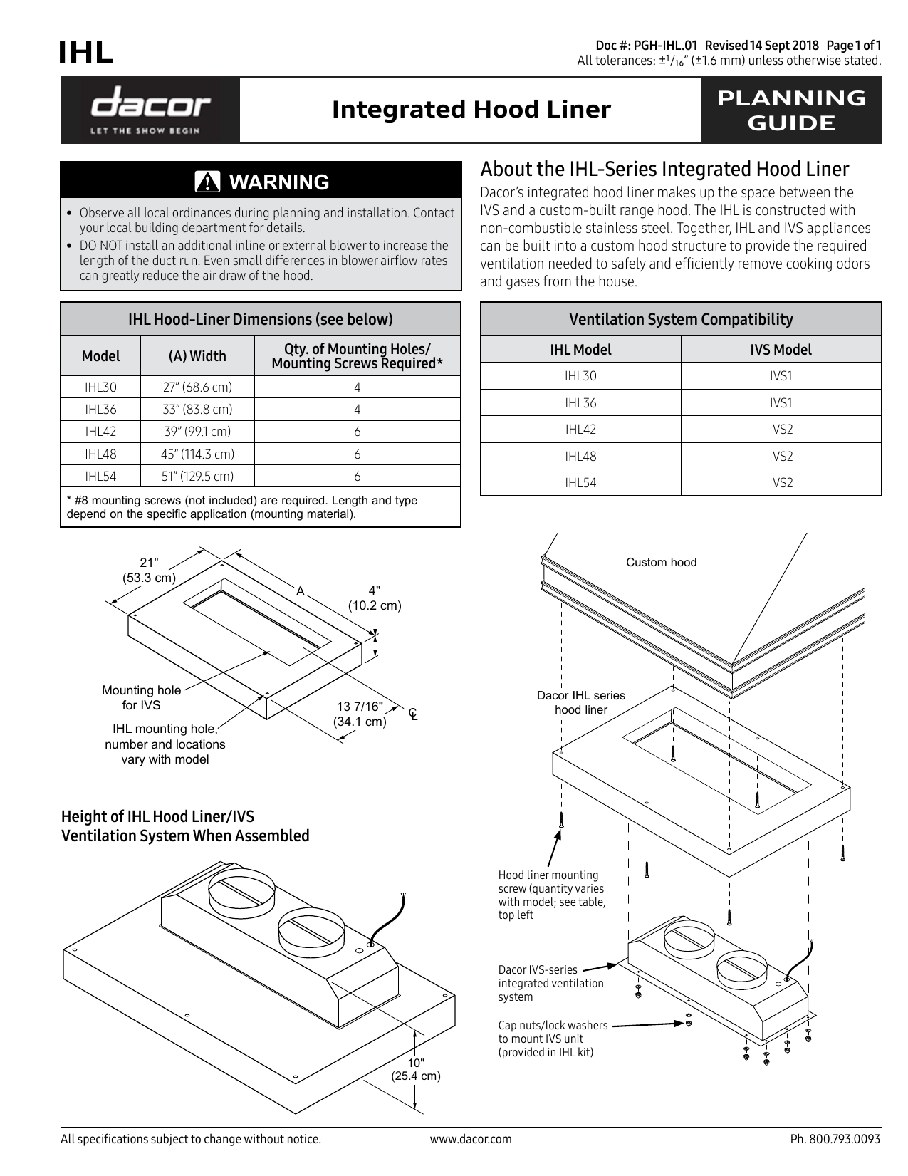 dacor hood liner