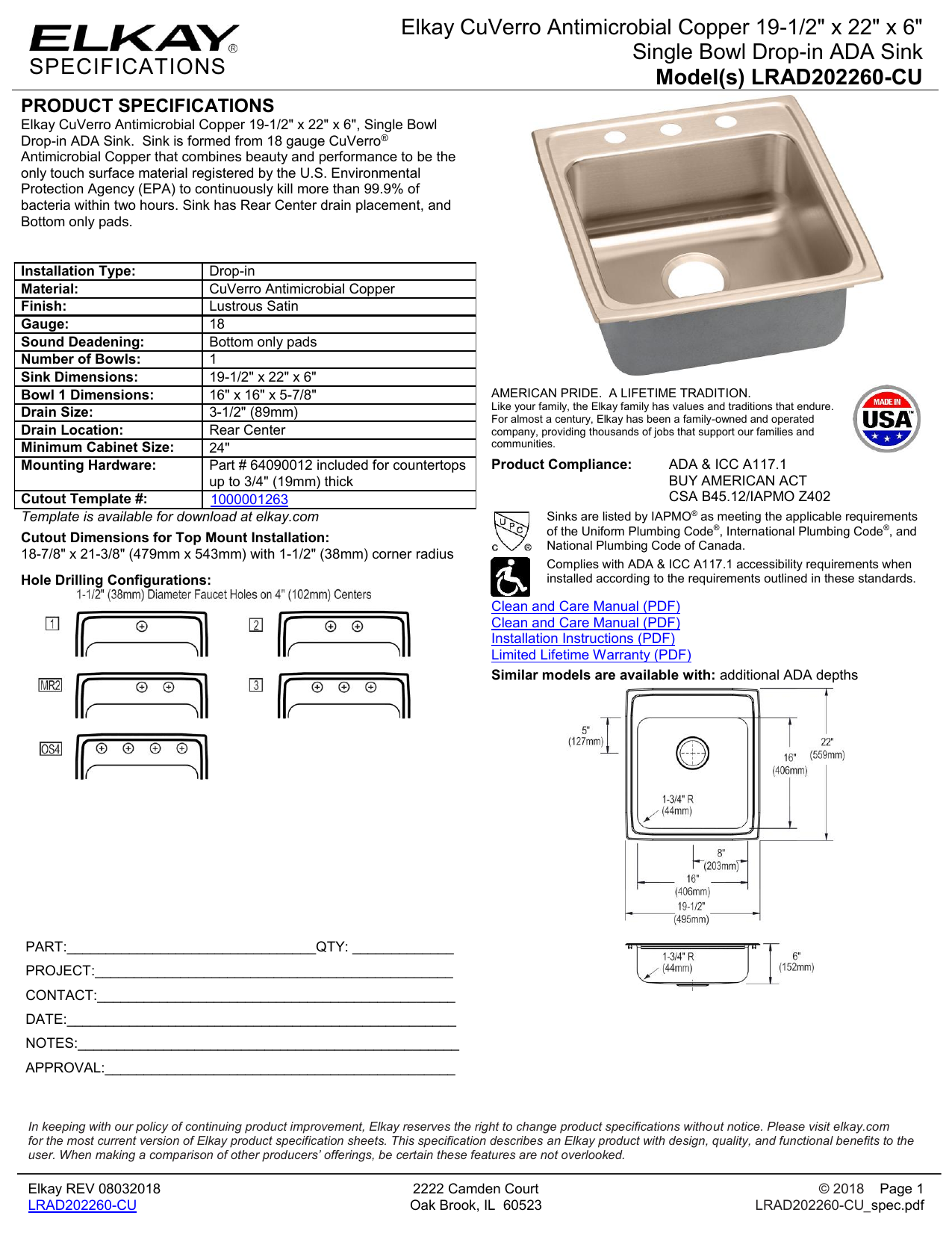 Elkay LR17222-CU Sink Copper 