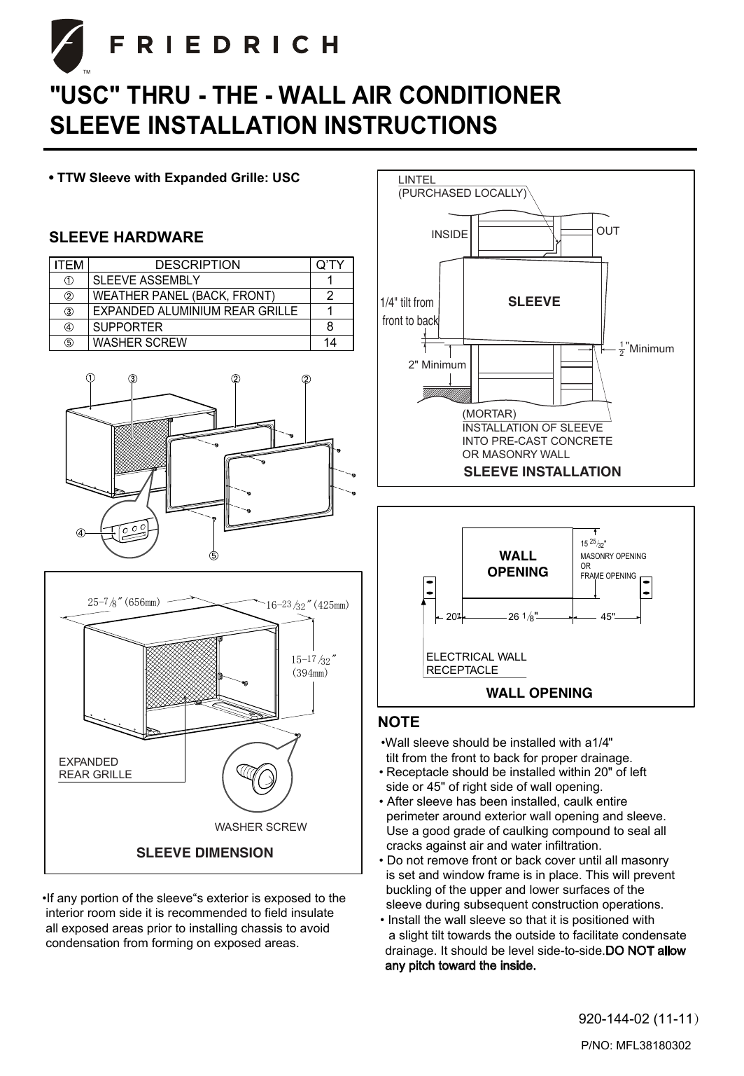 friedrich usc wall sleeve installation