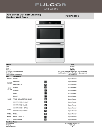 Fulgor Milano F7DP30S1 30 Inch Electric Double Wall Oven Spec Sheet | Manualzz