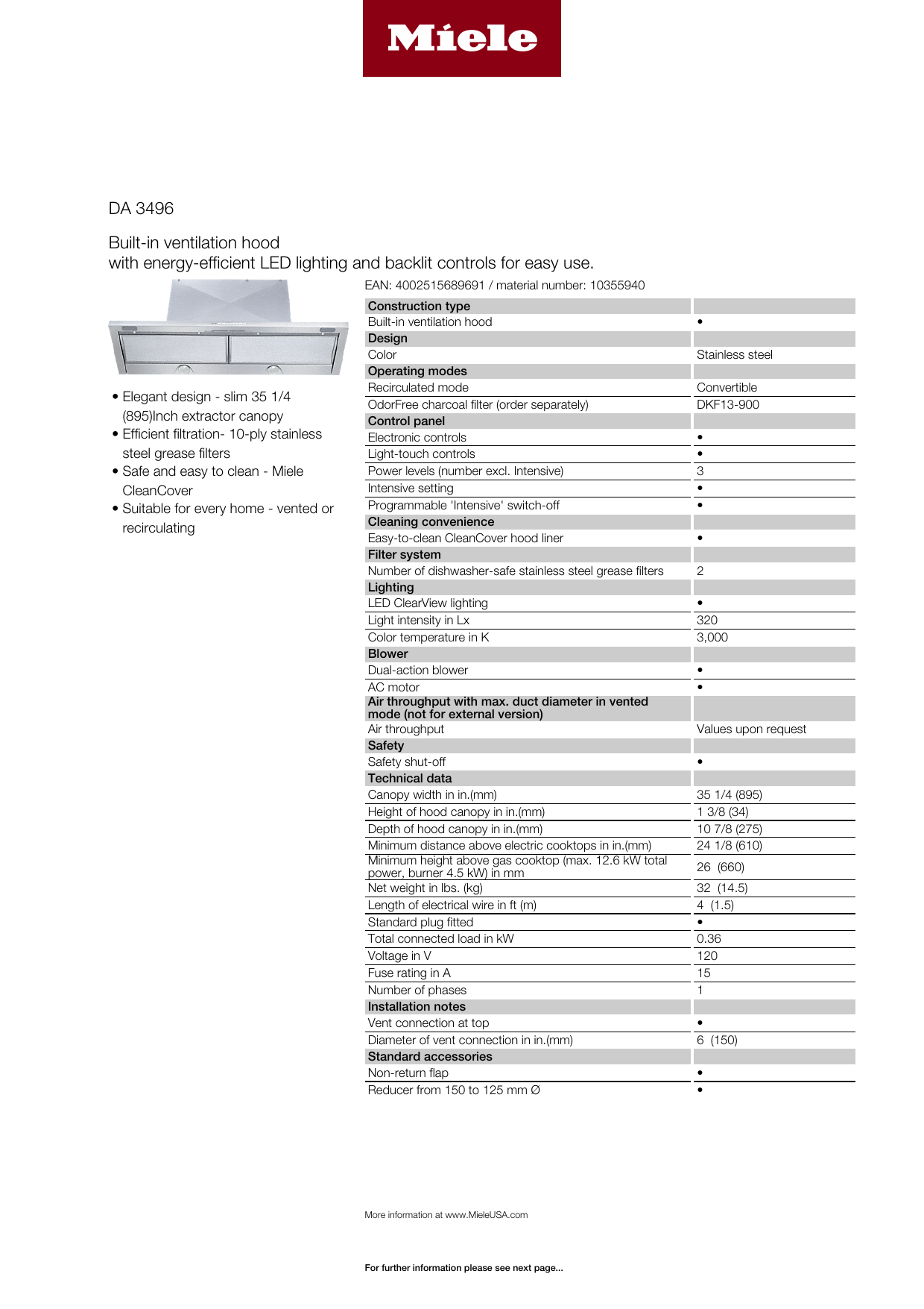 da 3496 miele hood